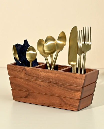 Brown Boat Wooden Cutlery Holder | 10 x 3 x 4 inches