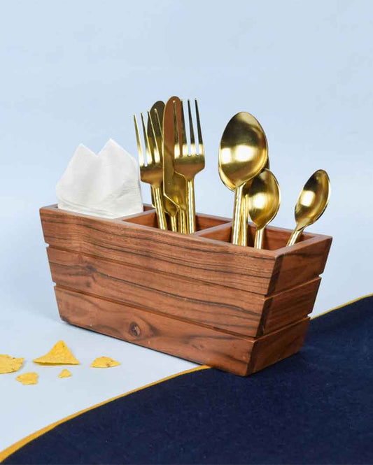 Brown Boat Wooden Cutlery Holder Title