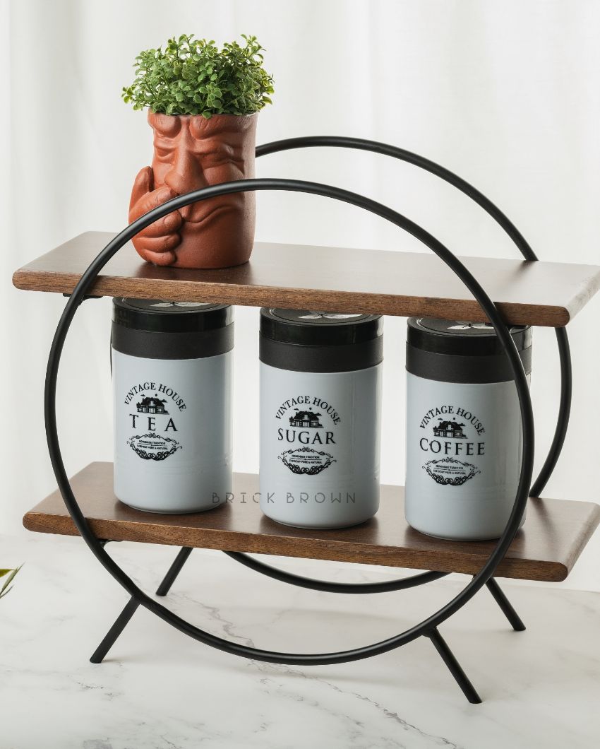 Home & Kitchen Wooden Circular Organizer with Frame | 16 x 14.5 x 6 inches