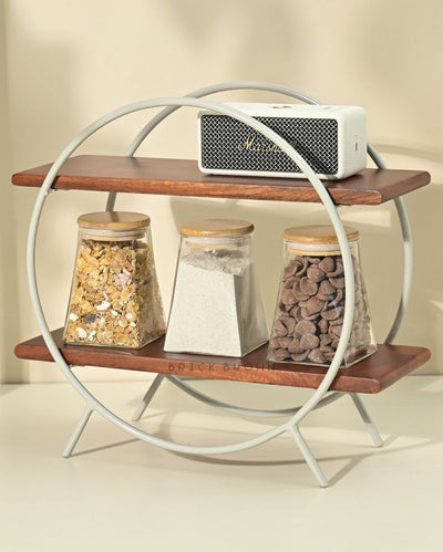 Multi-Purpose Wooden Circular Organizer with Frame | 16 x 14.5 x 6 inches