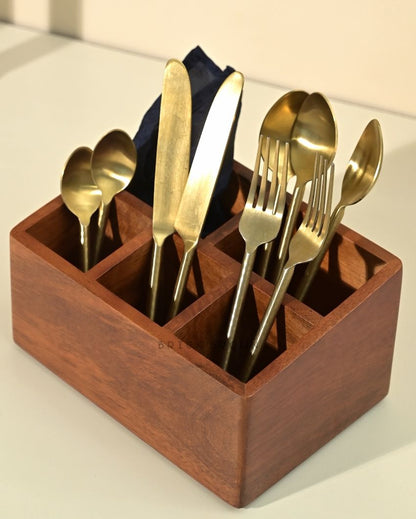 Brown Wooden Cutlery Holder | 6 x 9 x 4.5 inches