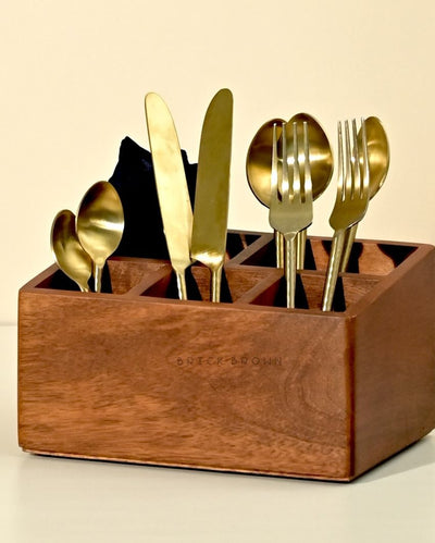 Brown Wooden Cutlery Holder | 6 x 9 x 4.5 inches