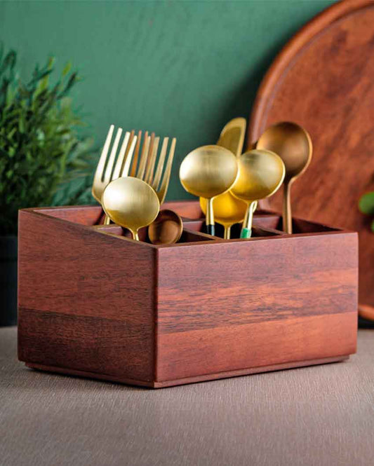 Brown Wooden Cutlery Holder Title