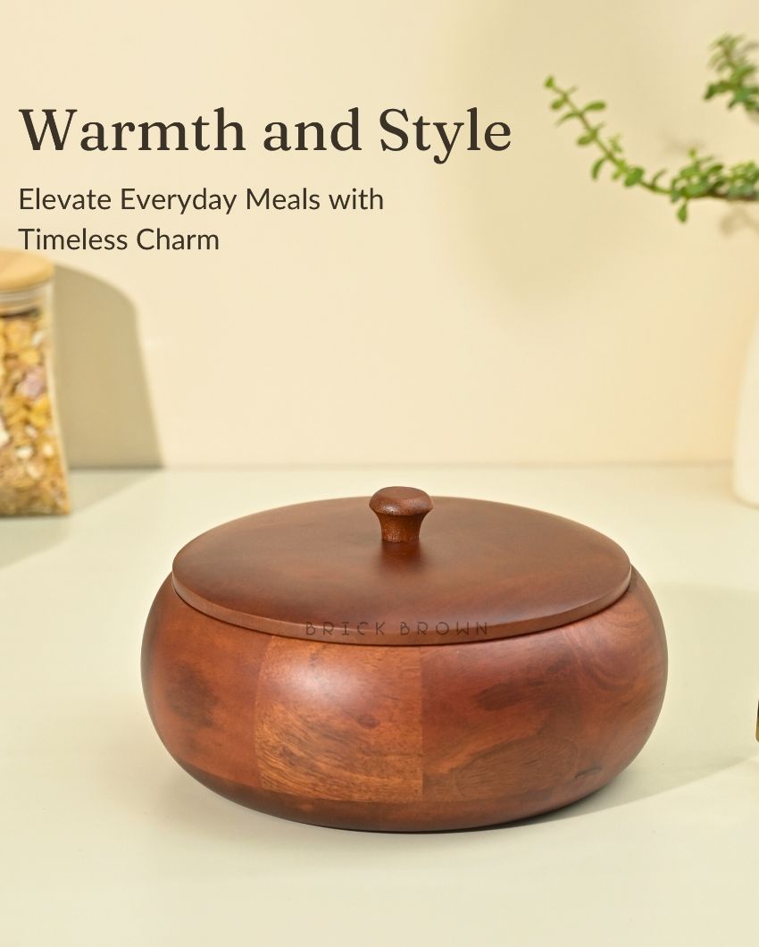 Brown Wooden Roti Box | 1.6 L | 9 x 9 x 4 inches