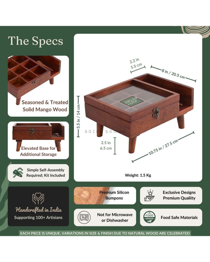 Legged Wooden Spice Box | 900 ml | 11 x 8 x 5 inches