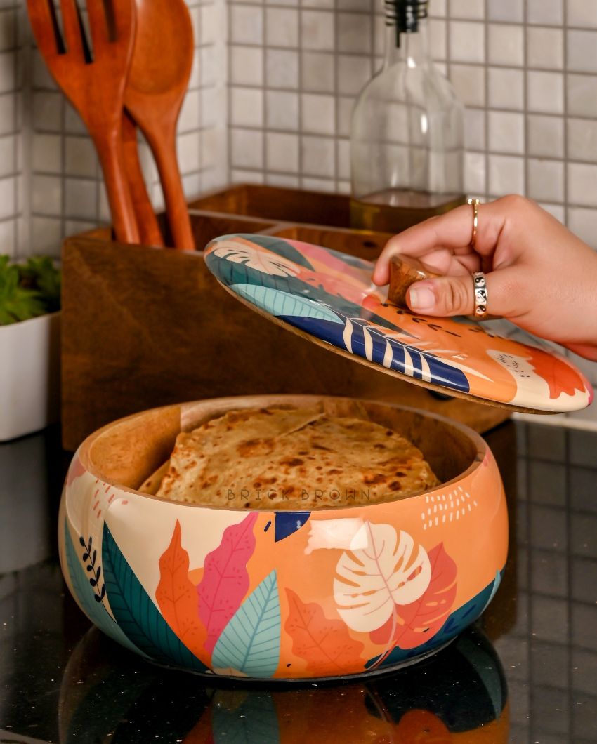 Tropical Wooden Roti Box | 1.6 L | 9 x 9 x 4 inches