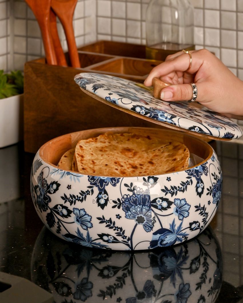 Floral Wooden Roti Box | 1.6 L | 9 x 9 x 4 inches