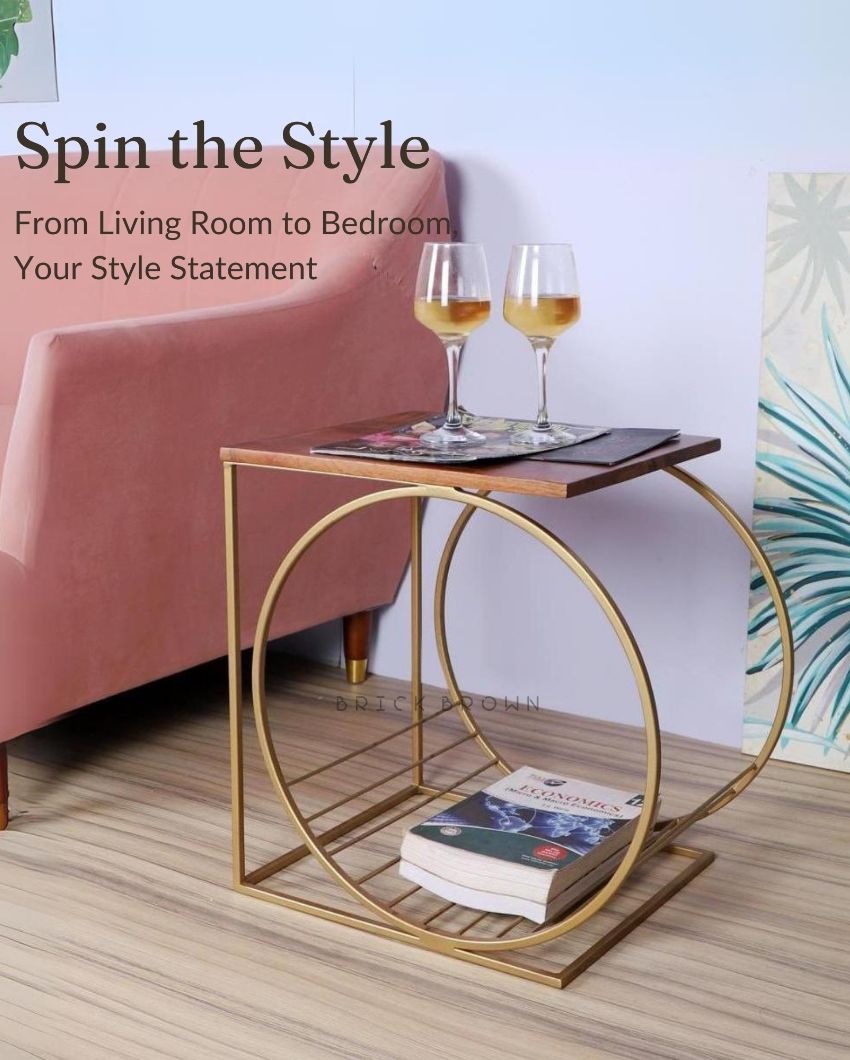 Running Wheel Wooden Accent Table | 19 x 14 x 20 inches