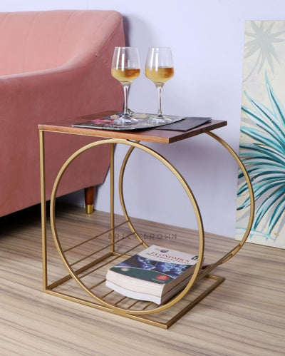 Running Wheel Wooden Accent Table | 19 x 14 x 20 inches