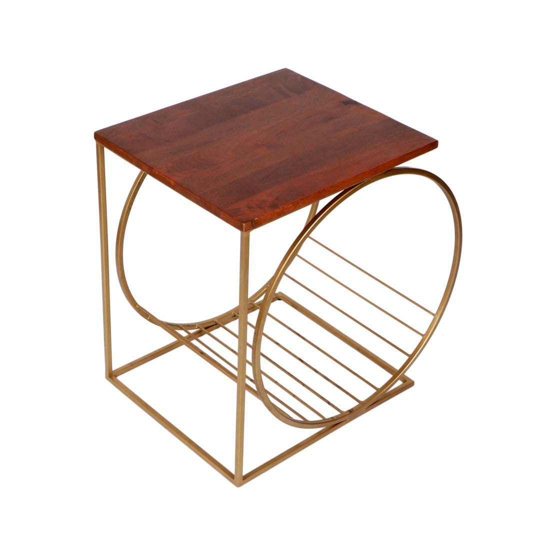 Running Wheel Wooden Accent Table Title