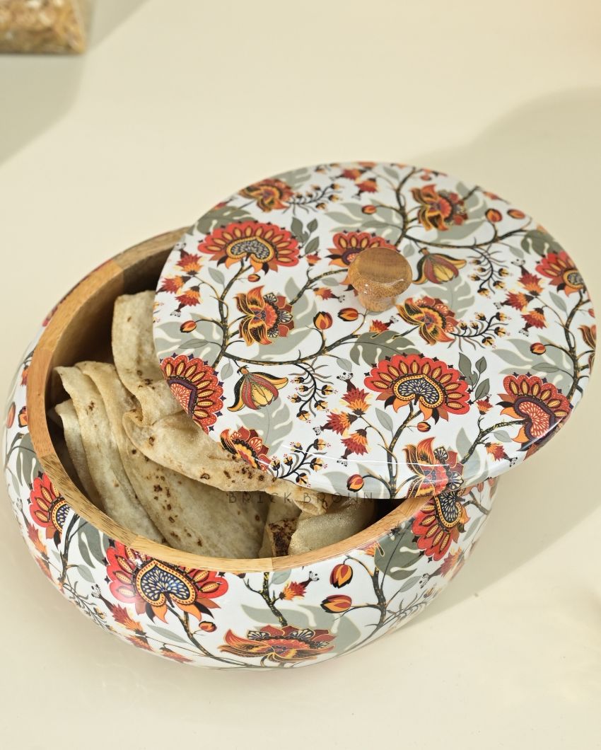 Marigold Wooden Roti Box | 1.6 L | 9 x 9 x 4 inches