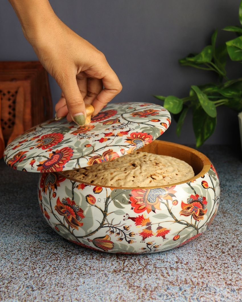 Marigold Wooden Roti Box | 1.6 L | 9 x 9 x 4 inches