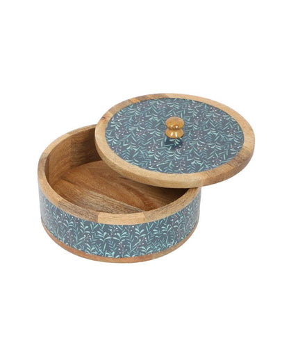 Teal Whispers Wooden Curl Roti Box | 2 L | 9 x 9 x 5 inches