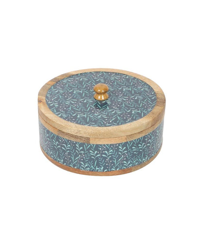 Teal Whispers Wooden Curl Roti Box | 2 L | 9 x 9 x 5 inches