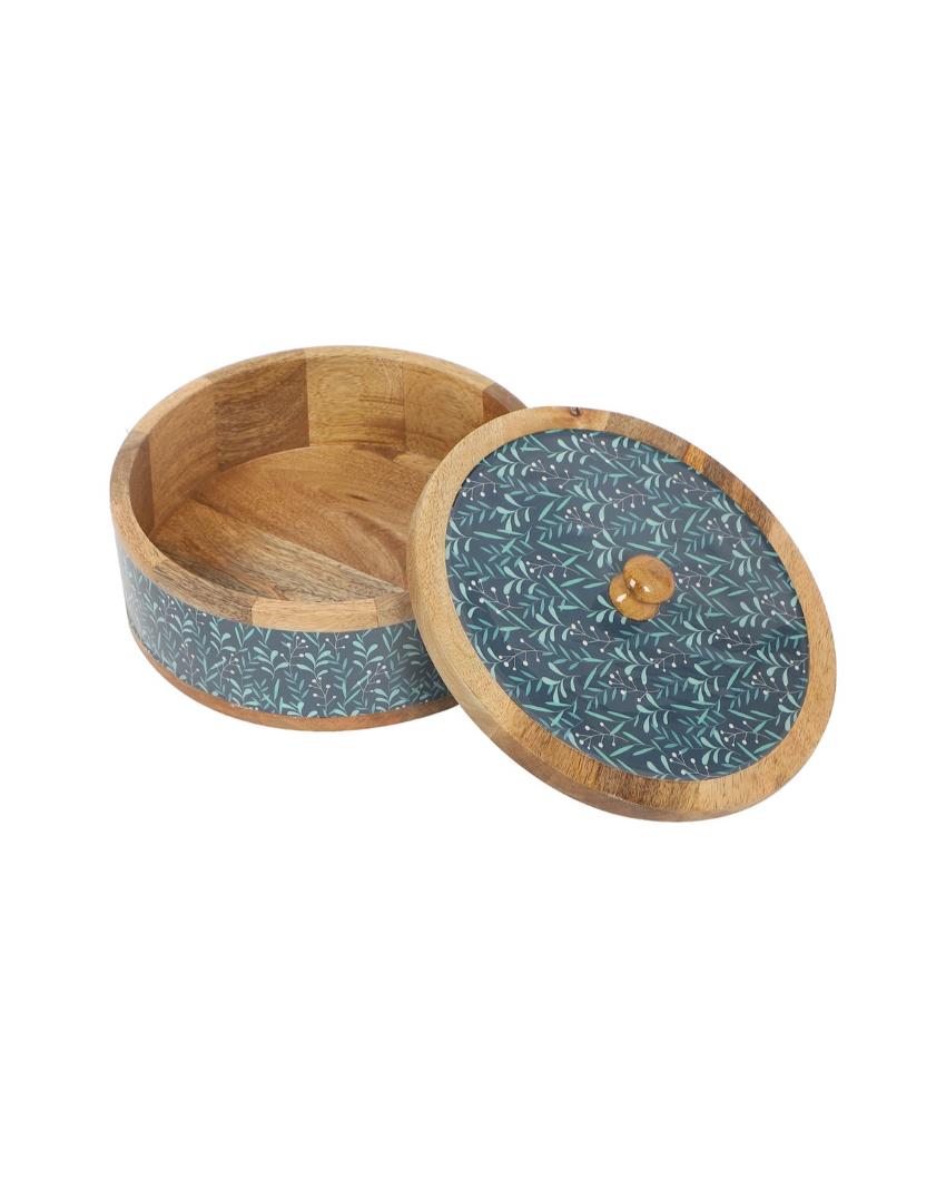 Teal Whispers Wooden Curl Roti Box | 2 L | 9 x 9 x 5 inches