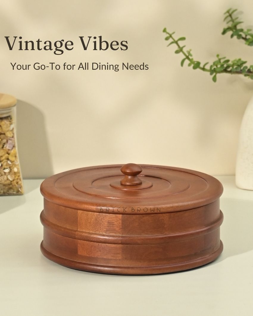 Vintage Wooden Roti Box | 2 L | 9 x 9 x 5 inches