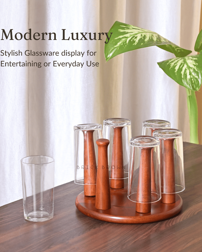 Hexa Wooden Glass Stand Holder | 9 x 6 inches