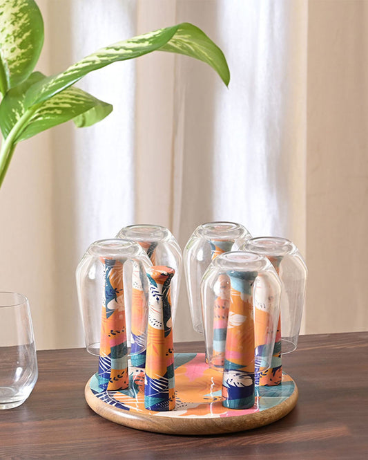Tropical Wooden Glass Stand Holder | 9 x 6 inches