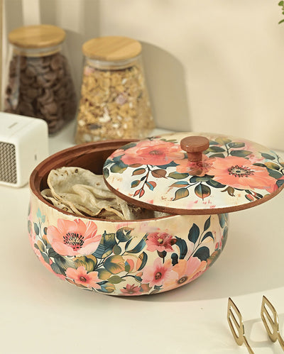 Wooden Pastel Flora Roti Box | 8.5 x 5.5 inches