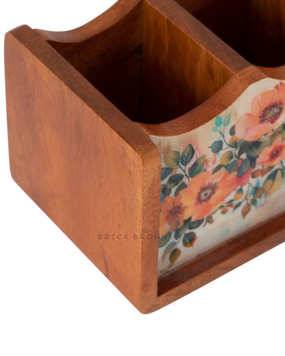 Pastel Flora Wooden Cutlery Holder | 8.2 x 4.2 x 4 inches