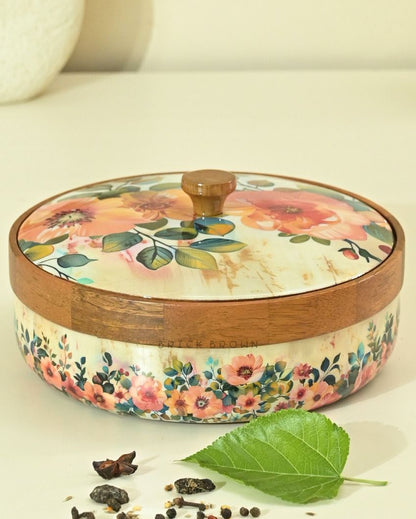 Pastel Flora Wooden Masala Box | 8.3 x 4.2 inches