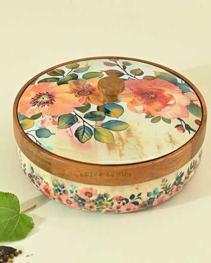 Pastel Flora Wooden Masala Box | 8.3 x 4.2 inches