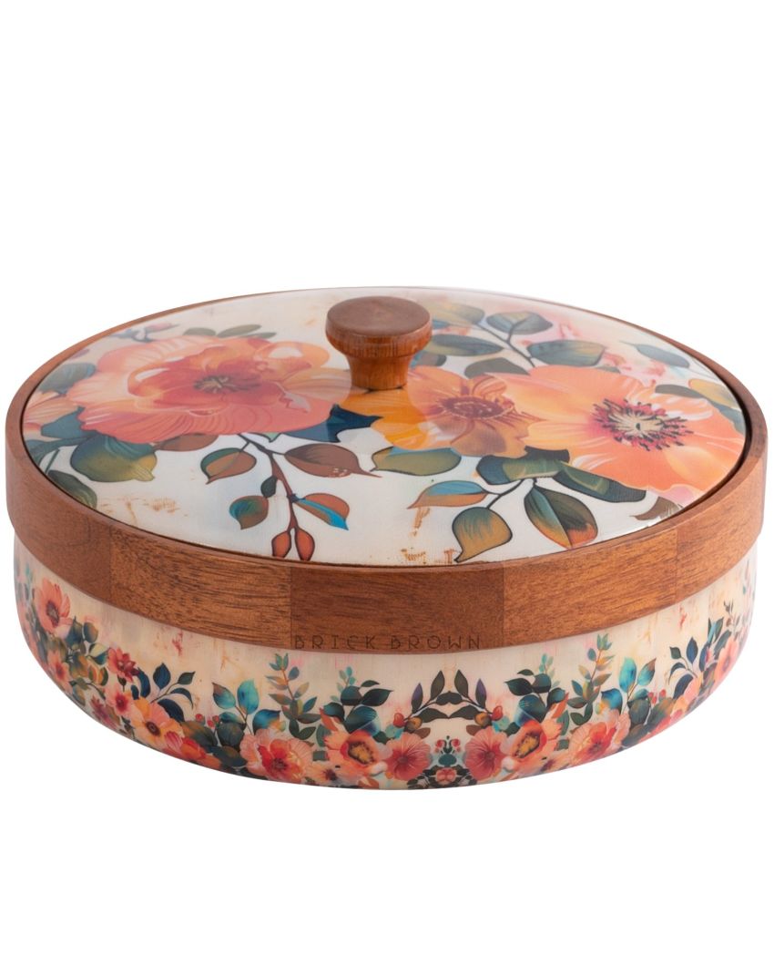 Pastel Flora Wooden Masala Box | 8.3 x 4.2 inches