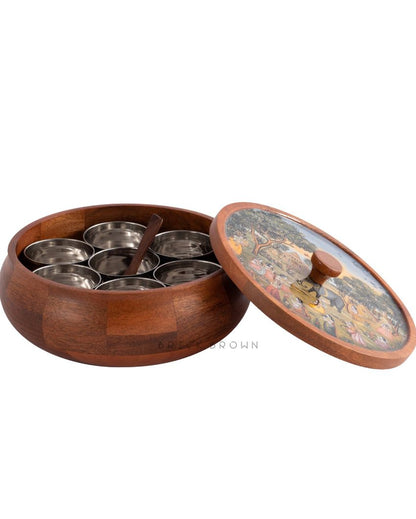 Saga Wooden Masala Box | 8.5 x 4.2 inches