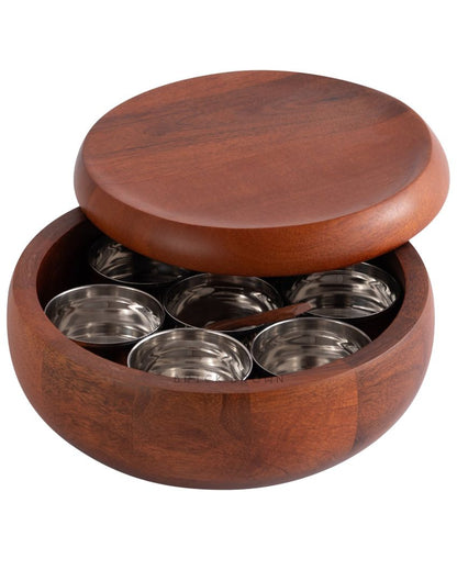 Rhythm Wooden Masala Box | 8.4 x 4.2 inches