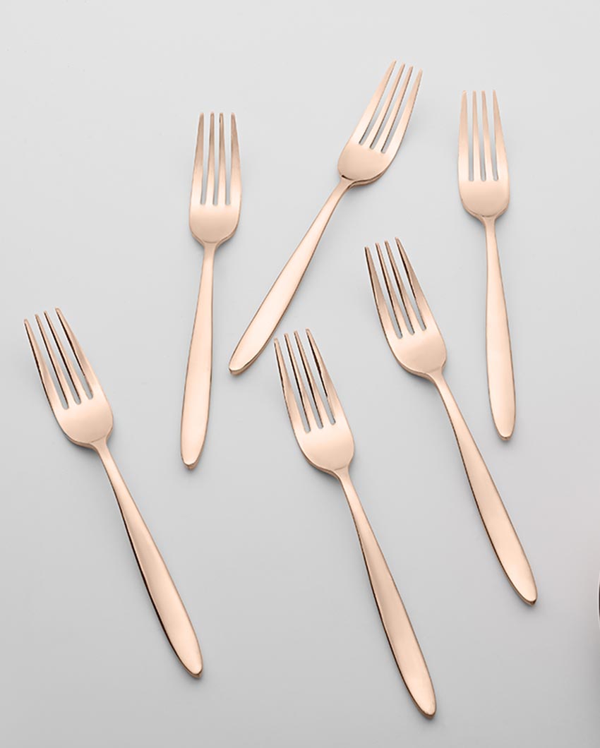 Luxurious & Ergonomic Effortless Handling Stainless Steel Rose Gold Fork | Set of 6 | 6 inches