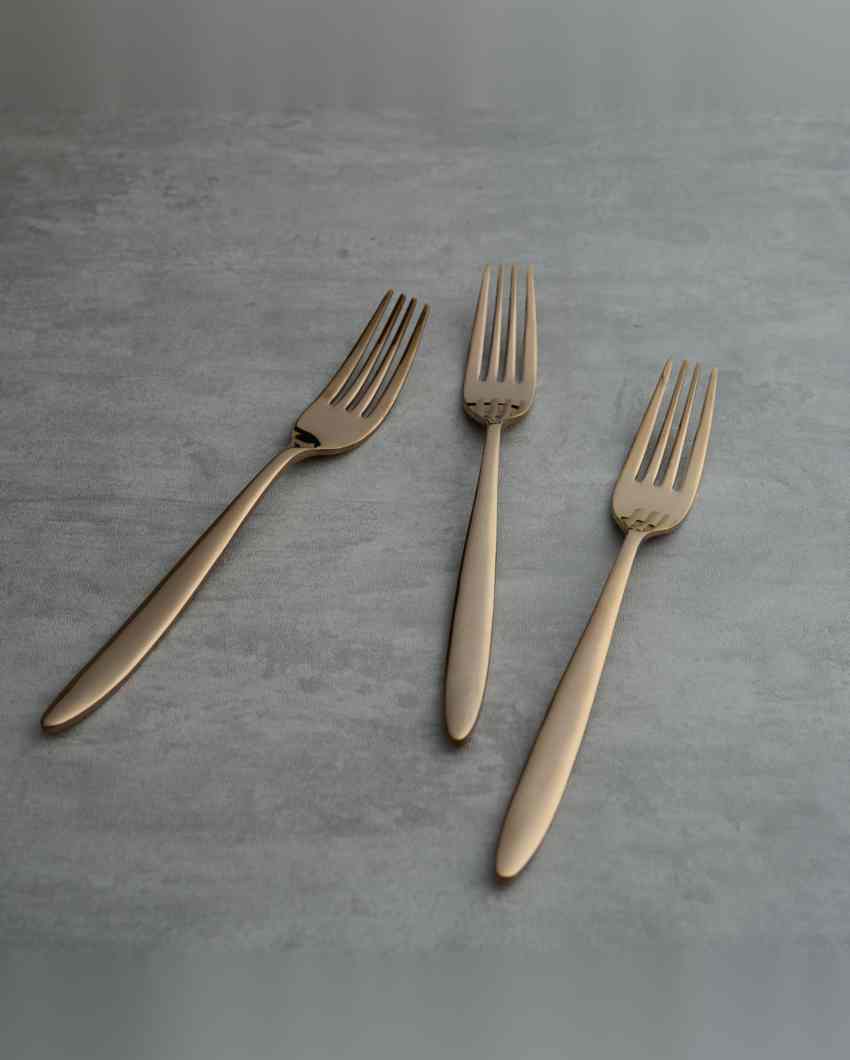 Luxurious Stainless Steel Rose Gold Finish Fork | Set of 3