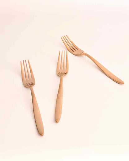 Luxurious Stainless Steel Rose Gold Finish Fork | Set of 3