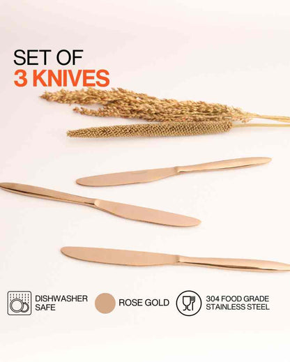 Chic Stainless Steel Rose Gold Finish Knife | Set of 3