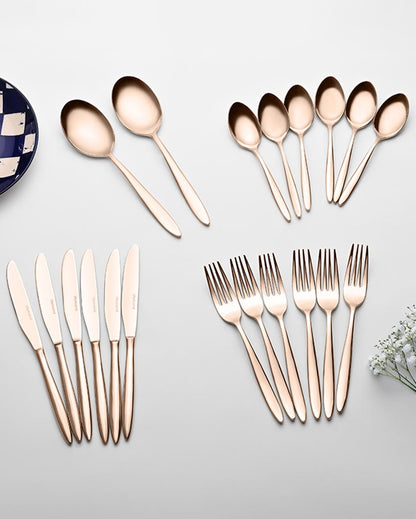 Luxury & Timeless Fine Dining Stainless Steel Rose Gold Cutlery Combo | Pack of 20