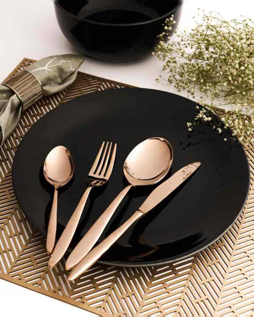 Luxury Stainless Steel Rose Gold Finish Cutlery | Set of 22