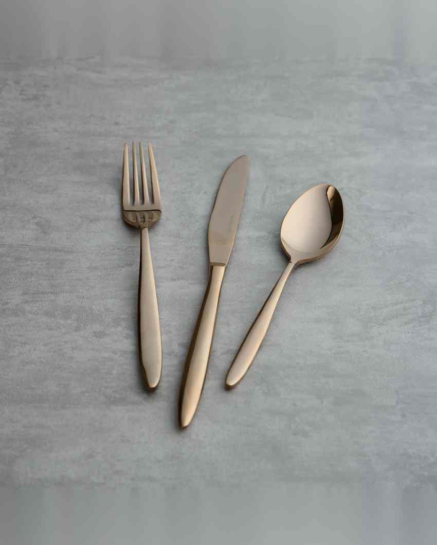 Chic Stainless Steel Rose Gold Finish Spoon Fork Knife | Set of 3