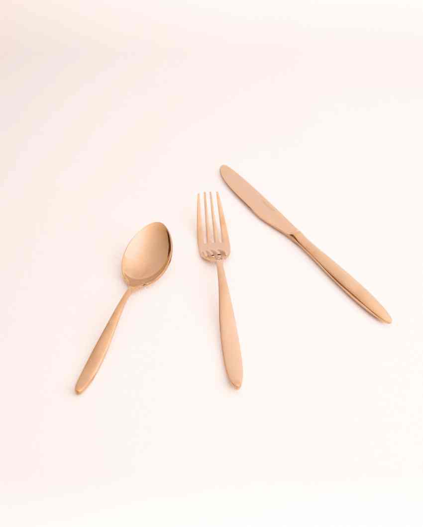 Chic Stainless Steel Rose Gold Finish Spoon Fork Knife | Set of 3