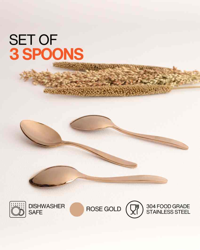 Sophisticated Stainless Steel Rose Gold Finish Spoon | Set of 3