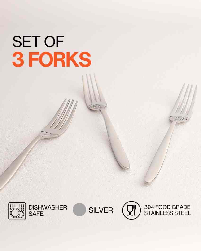 Elegant Stainless Steel Silver Finish Fork | Set of 3