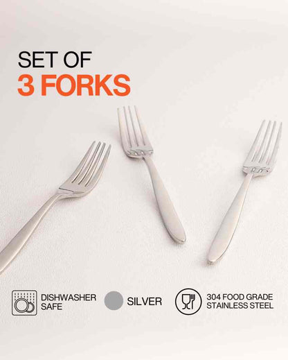 Elegant Stainless Steel Silver Finish Fork | Set of 3