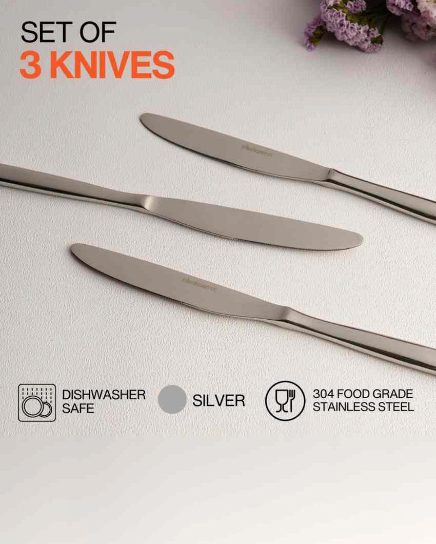 Sleek Stainless Steel Silver Finish Knife | Set of 3