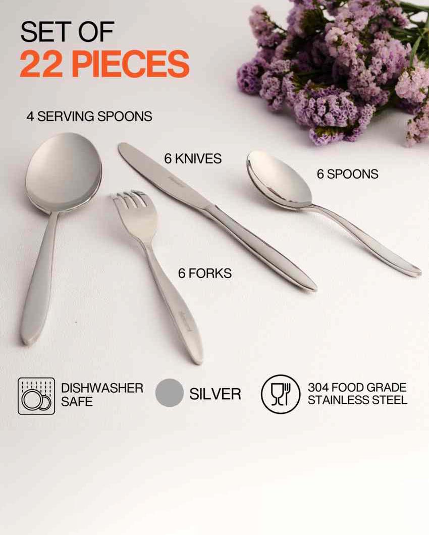 Premium Stainless Steel Silver Finish Cutlery | Set of 22