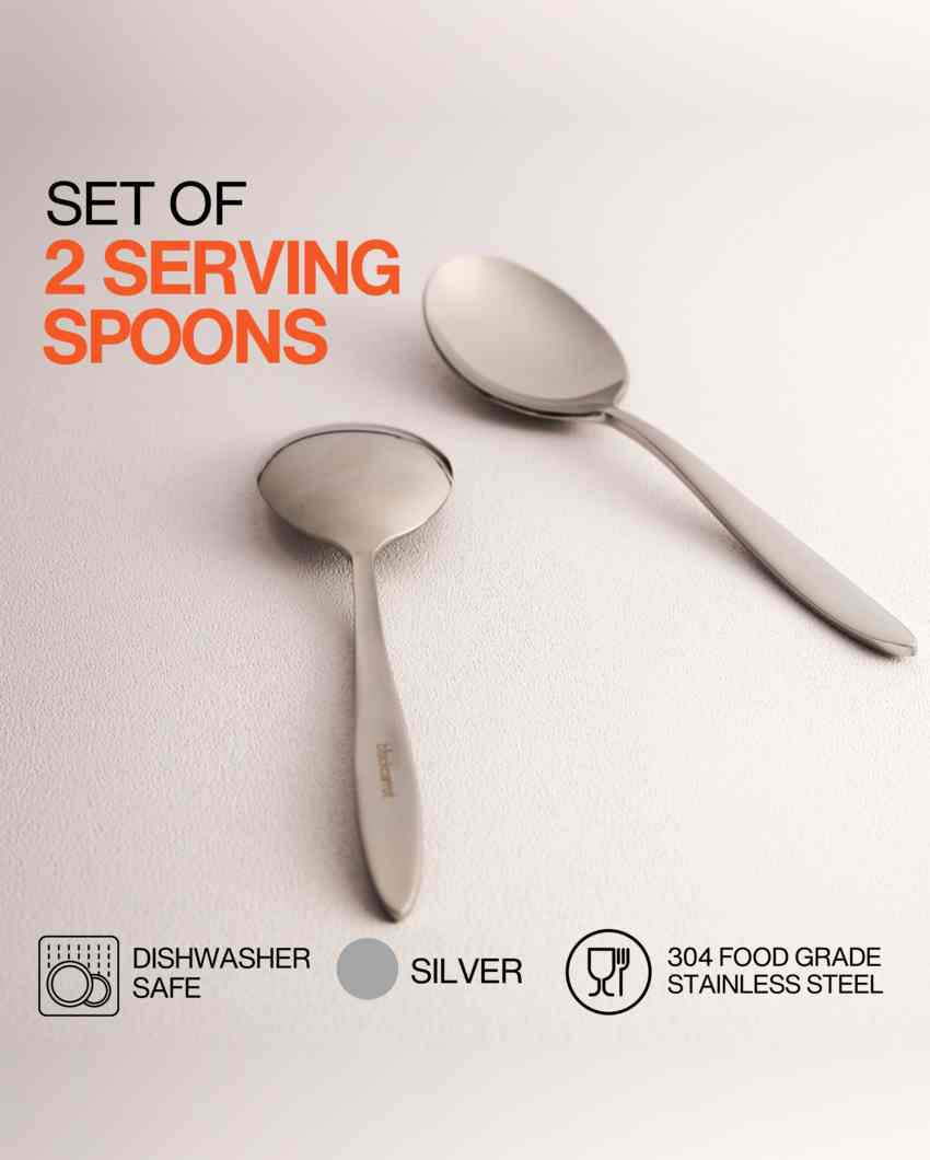 Elegant Stainless Steel Silver Finish Serving Spoon | Set of 2