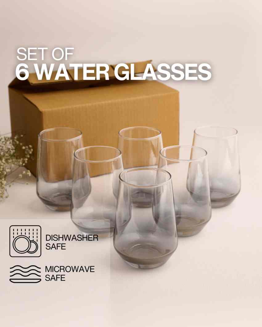 Modern Black Water Glass | Set of 6 | 390 ML