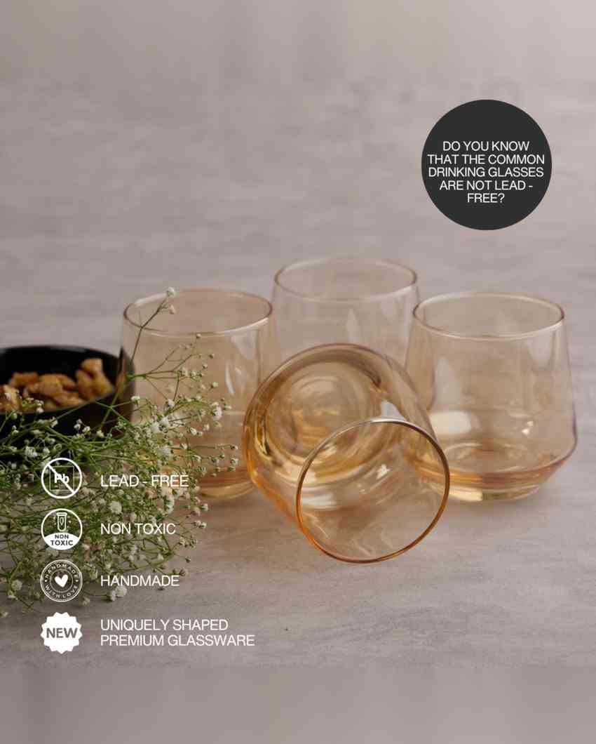 Sophisticated Golden Whiskey Glass | Set of 6 | 370 ML