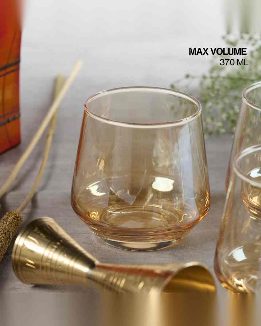 Sophisticated Golden Whiskey Glass | Set of 6 | 370 ML