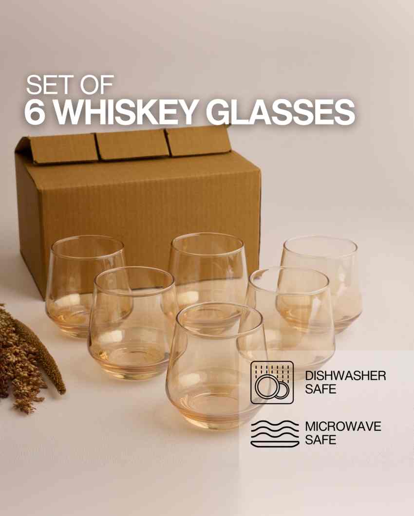 Sophisticated Golden Whiskey Glass | Set of 6 | 370 ML