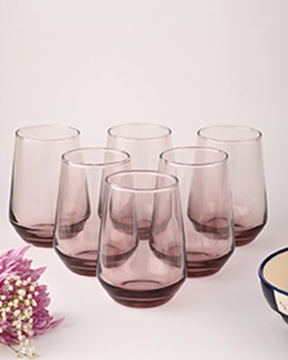 Sleek Classic Pink Shade Water Drinking Glasses | Set of 6 | 3 x 4 inches | 390ml