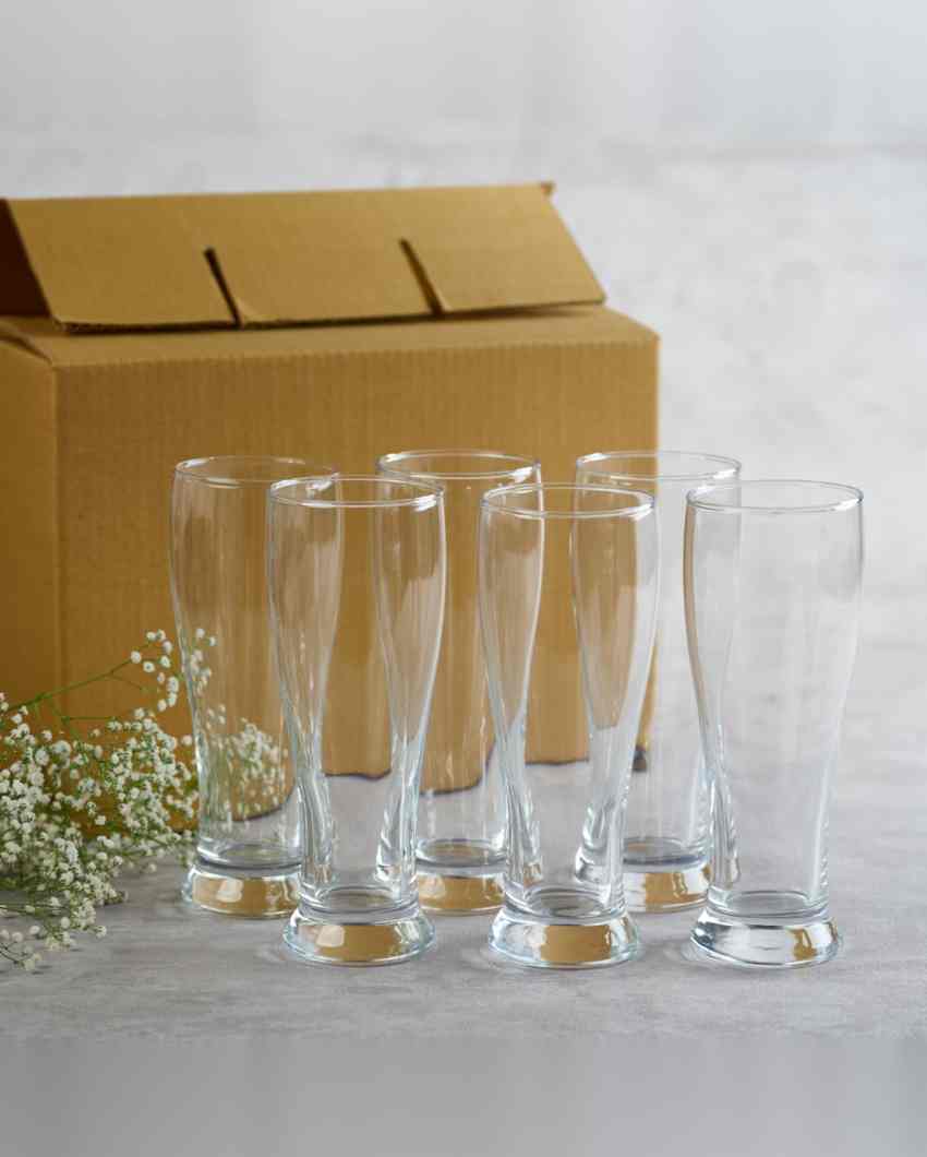 Crystal Transparent Beer Glass | Set of 6 | 460 ML