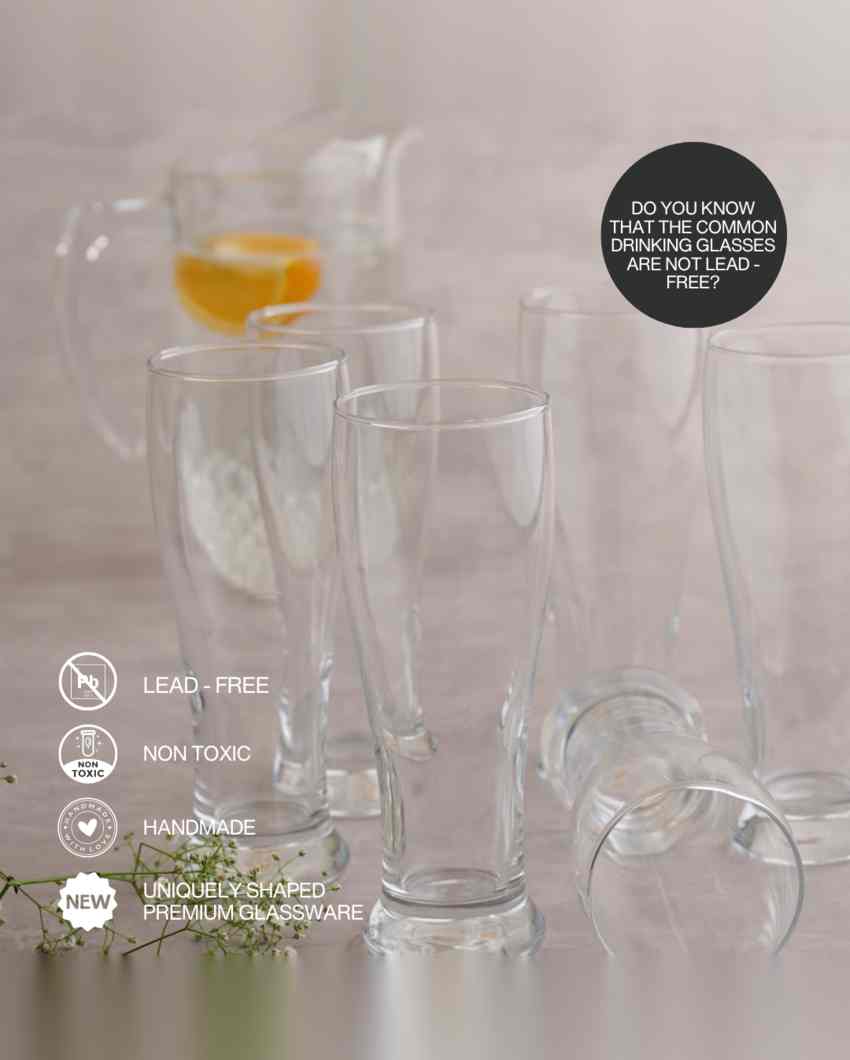 Crystal Transparent Beer Glass | Set of 6 | 460 ML